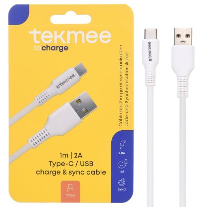 Immagine di CAVETTO USB to TYPE-C 1mt - 1pz BIANCO BLISTER - TEKMEE