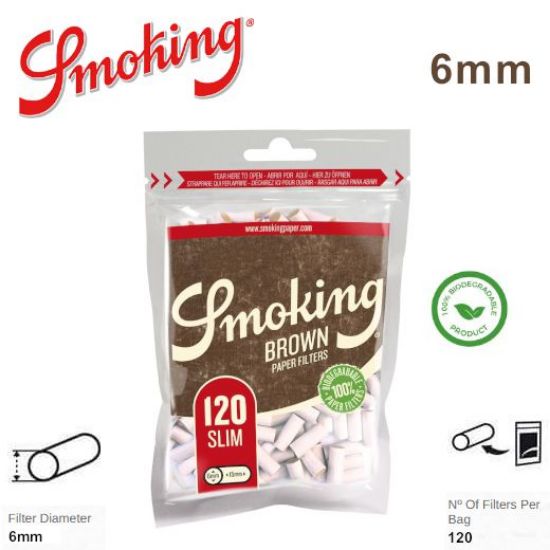 Immagine di FILTRI SMOKING SLIM 6mm BIOD. BROWN 10x120pz BUSTINA (Acc. 4,32)-C00009007