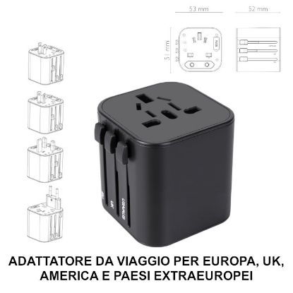 Immagine di PRESA ADATTATORE DA VIAGGIO UNIVERSALE 1pz EU-UK-USA-AUS BLISTER 100-240V 1840W