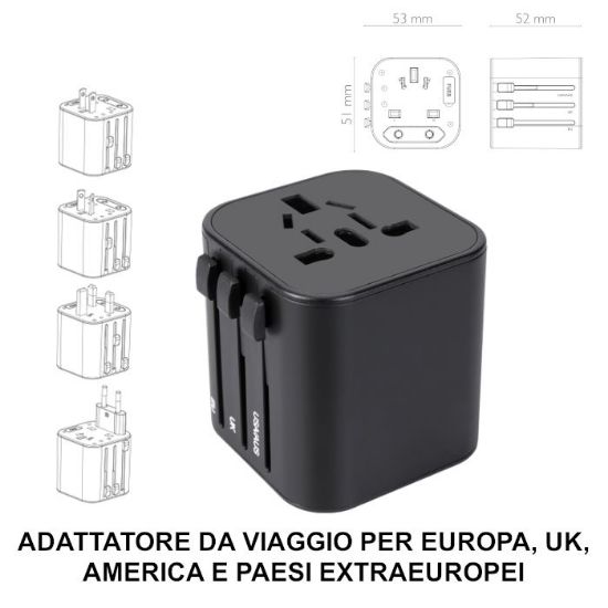 Immagine di PRESA ADATTATORE DA VIAGGIO UNIVERSALE 1pz EU-UK-USA-AUS BLISTER 100-240V 1840W