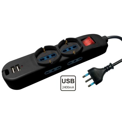 Immagine di MULTIPRESA CIABATTA 2 POSTI SCHUKO + 4 bivalenti + 2 USB -  NOVALINE