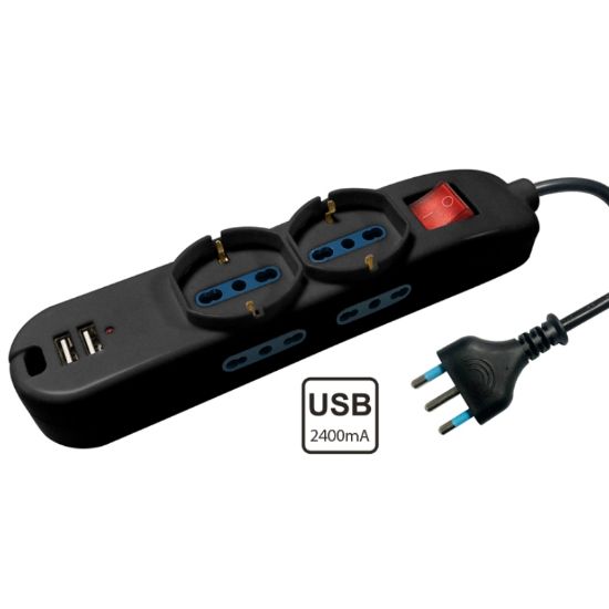 Picture of MULTIPRESA CIABATTA 2 POSTI SCHUKO + 4 bivalenti + 2 USB -  NOVALINE