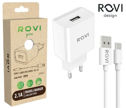Immagine di CAVETTO USB to TYPE-C + PRESA ST450-C 1pz BIANCO BLISTER ECO - ROVI