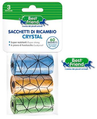 Immagine di PET SACCHETTI 1pz x3 ROTOLINI da 20 SACCHETTI RICAMBIO CRYSTAL ARANCIONE/VERDE/BLU - BEST FRIEND