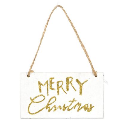 Immagine di DECORO 2pz TAG LEGNO BCO 8X4cm MERRY XMAS ORO