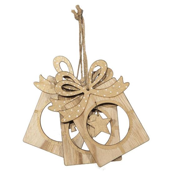 Immagine di DECORO STELLA CUORE ALBERO 3pz LEGNO 6,5X11cm