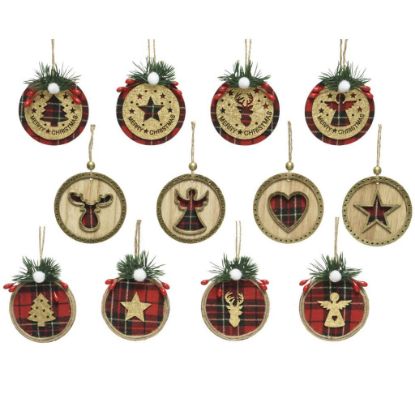 Immagine di DECORO TONDO LEGNO D8cm SOGGETTI XMAS ASS.