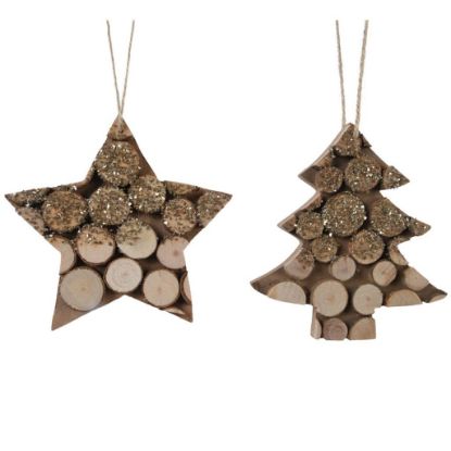 Immagine di DECORO LEGNO STELLA E ALBERO H13cm ASS