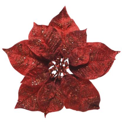 Immagine di FIORE STELLA NATALE D26cmROSSO GLITTER CON CLIP