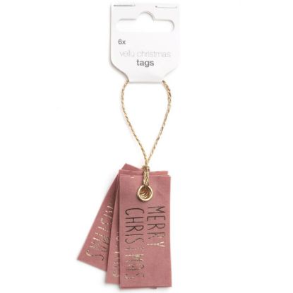 Immagine di ETICHETTE VELLUTO ROSA   ANTICO 6pz MERRY XMAS