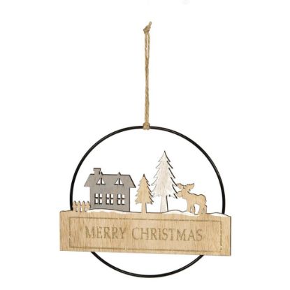 Immagine di DECORO RENNA MERRY XMAS  D22cm LEGNO