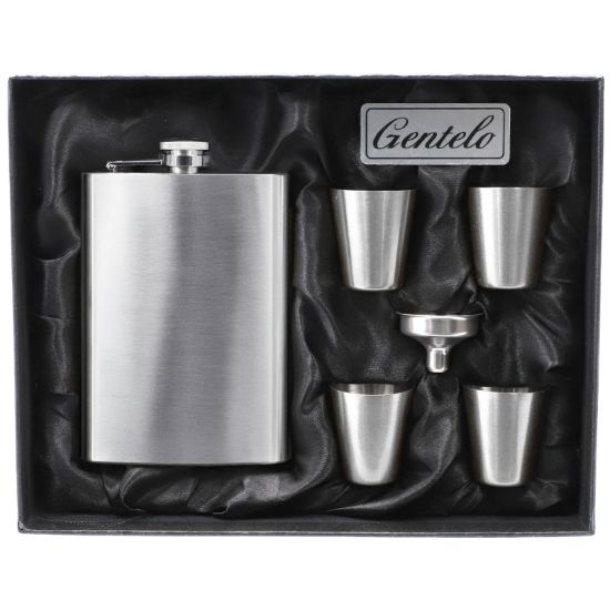Immagine di FIASCHETTA SET REGALO fiaschetta da 8 OZ, 4 tazze (4 X 35 ML.) e un imbuto