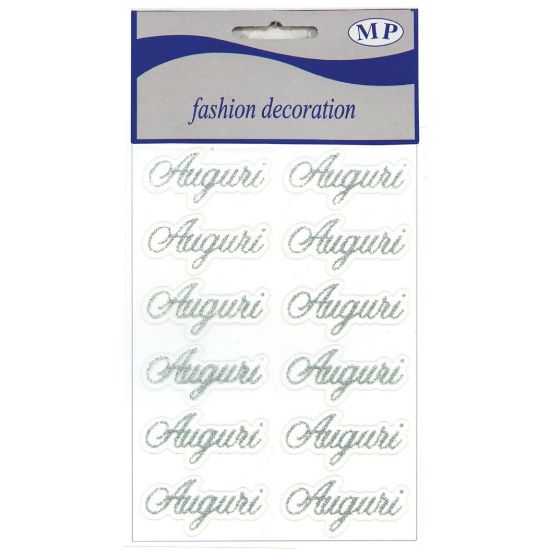 Immagine di STICKERS AUGURI 10 FOGLI ARGENTO GLITTER