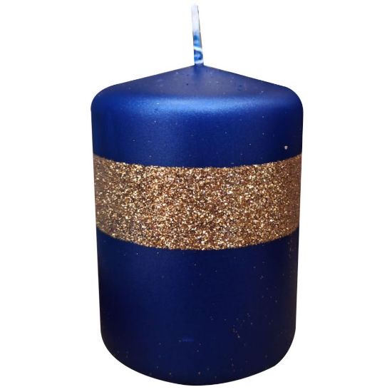 Immagine di CANDELA MOCCOLO BLU/ORO  D7H10cm - NATALE