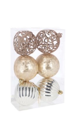 Immagine di SFERE PALLINE 6pz PLASTIC DIAM  10cm CHAMPAGNE MOD.ASS.