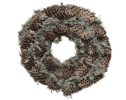 Immagine di CORONA D35cm NATURALE CON PIGNE GLITTER