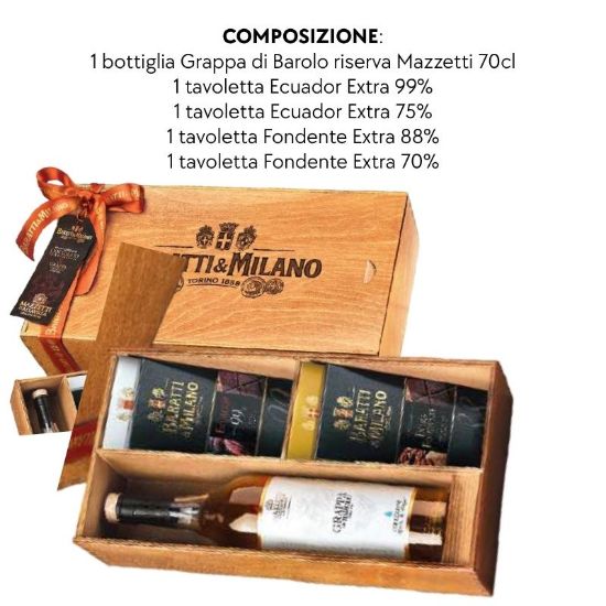 Picture of BARATTI&MILANO CONFEZIONE 300gr GRAN SELEZIONE DEGUSTAZIONE CON GRAPPA DI BAROLO MAZZETTI - IN LEGNO - PR2026