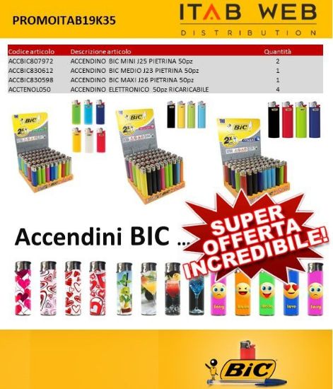 Immagine di ACCENDINO BIC BOX ITAB N.35/19 - BIC + PIEZO ASSORTITI composto da: