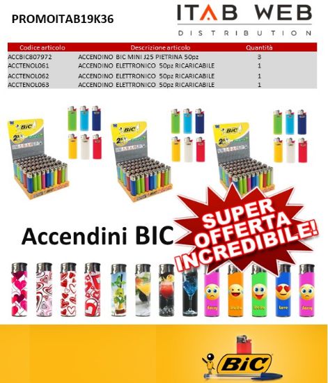 Immagine di ACCENDINO BIC BOX ITAB N.36/19 - BIC MINI + PIEZO ASSORTITI composto da: