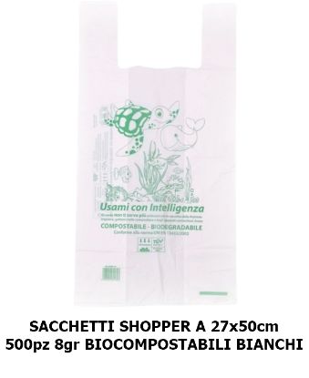 Picture of SACCHETTI SHOPPER A 27x50cm 500pz 8gr BIO BIANCHI composta da:------