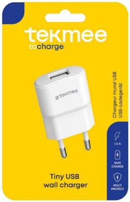 Immagine di PRESA ALIMENTAZIONE DA MURO USB 1 PLUG 1pz BIANCO TEKMEE