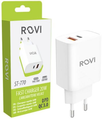 Immagine di PRESA ALIMENTAZIONE DA MURO USB-C+ USB-A 1pz 20W FAST CHARGER - ROVI