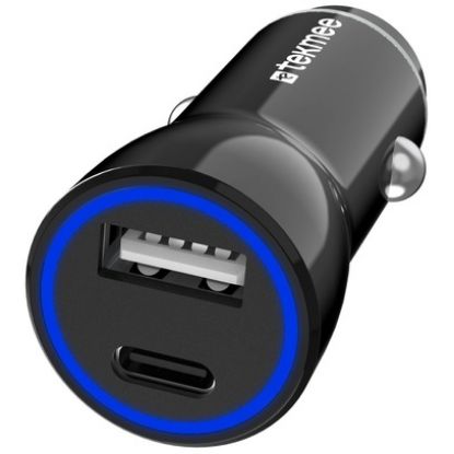 Immagine di CARICABATTERIE DA AUTO USB + TYPE-C 1pz NERO - TEKMEE