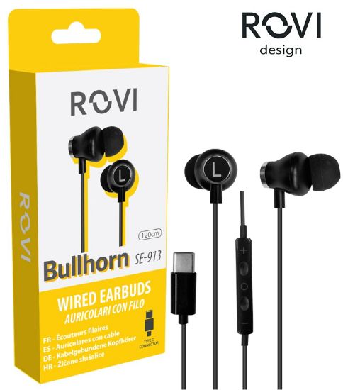 Picture of AURICOLARI CUFFIE BULLHORN SE913 1pz TYPE-C NERO BLISTER - ROVI