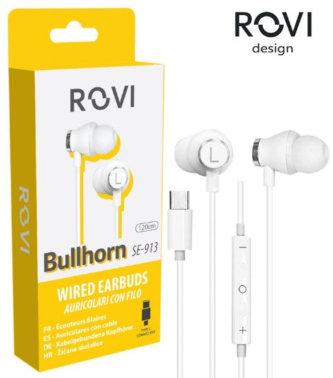 Picture of AURICOLARI CUFFIE BULLHORN SE913 1pz TYPE-C BIANCO BLISTER - ROVI
