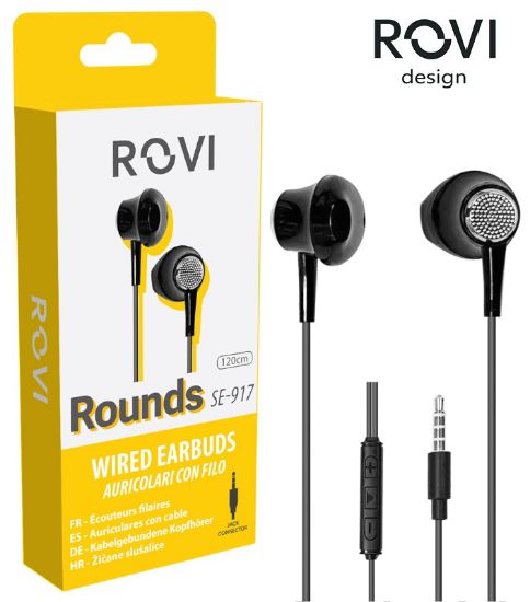 Immagine di AURICOLARI CUFFIE ROUNDS SE917 1pz JACK 3,5mm NERO BLISTER - ROVI