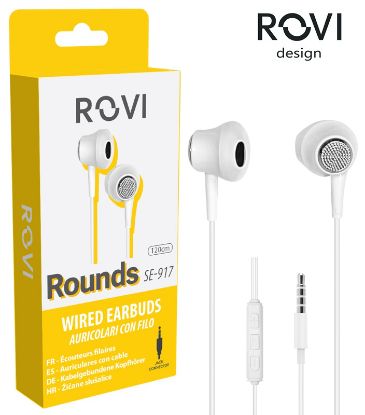 Immagine di AURICOLARI CUFFIE ROUNDS SE917 1pz JACK 3,5mm BIANCO BLISTER - ROVI