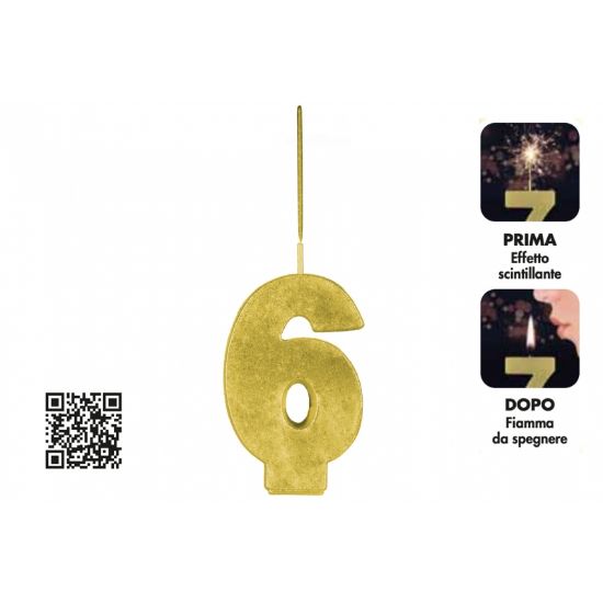 Picture of CANDELA COMPLEANNO MAGIC 1pz N.6 68mm - BORGONOVO