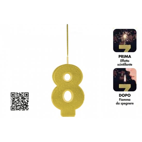 Picture of CANDELA COMPLEANNO MAGIC 1pz N.8 68mm - BORGONOVO