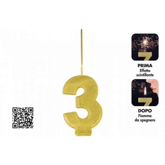 Immagine di CANDELA COMPLEANNO MAGIC 1pz N.3 68mm - BORGONOVO