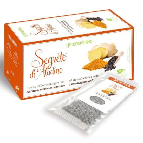 Picture of REGINADIFIORI TISANE SCATOLA 15pz 3gr. SEGRETO DI ALADINO con curcuma, zenzero e pepe nero