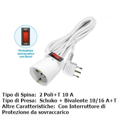 Immagine di CAVO PROLUNGA con INDICATORE PROTEZIONE SPINA 10A PRESA SCHUKO 10/16A -  NOVALINE