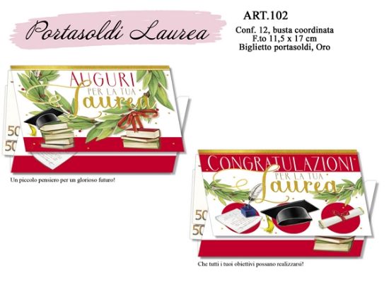 Immagine di BIGLIETTI CROMO LAUREA PORTASOLDI EMOZIONI A COLORI 12pz