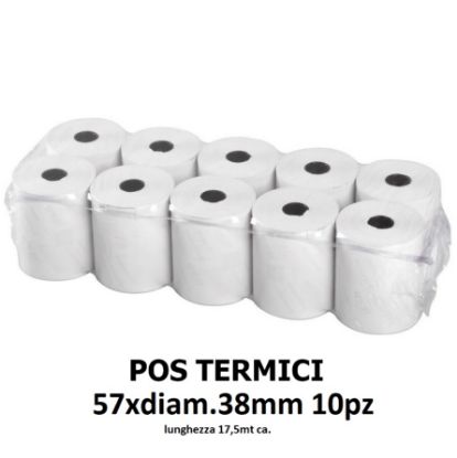 Immagine di ROTOLI POS TERMICI 57x18mt diam.38mm foro12 10pz 55GR/MQ