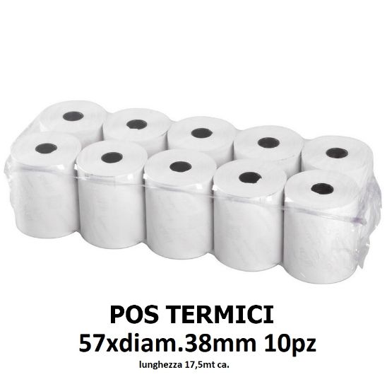 Picture of ROTOLI POS TERMICI 57x18mt diam.38mm foro12 10pz 55GR/MQ