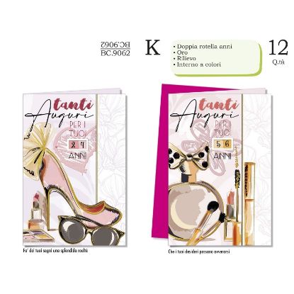 Picture of BIGLIETTI CROMO COMPLEANNO FMMINILE ROTELLA ANNI 12pz