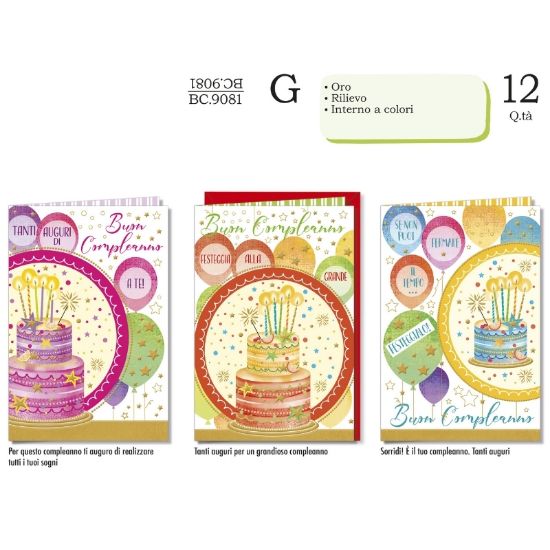 Immagine di BIGLIETTI CROMO COMPLEANNO 12pz