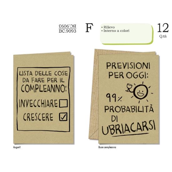 Picture of BIGLIETTI CROMO COMPLEANNO UMORISTICI 12pz