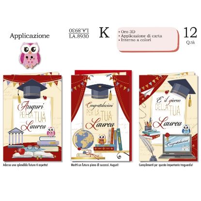 Picture of BIGLIETTI CROMO LAUREA APPLICAZIONE 12pz