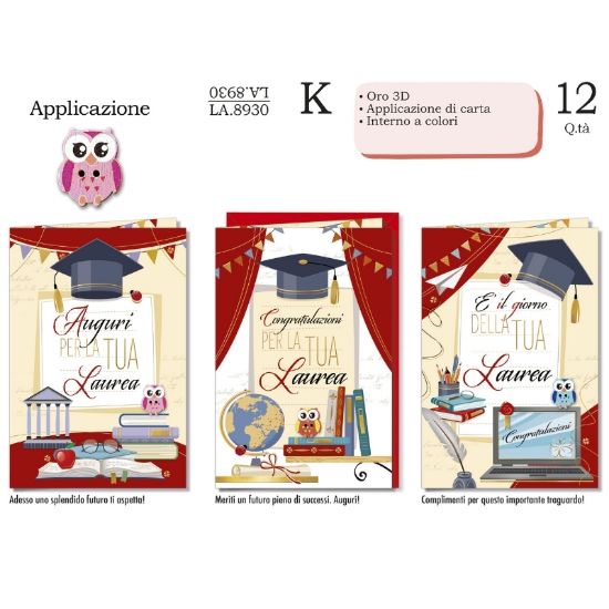 Immagine di BIGLIETTI CROMO LAUREA APPLICAZIONE 12pz