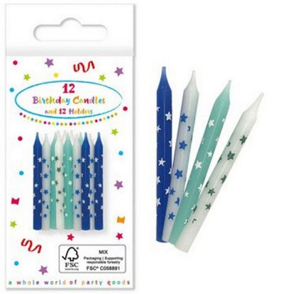 Picture of CANDELINE AZZURRE 12pz CON SUPPORTO COLORI ASSORTITI