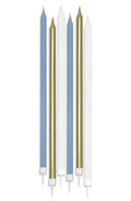 Picture of CANDELINE MATITE 6pz 15cm CELESTE BIANCO ORO