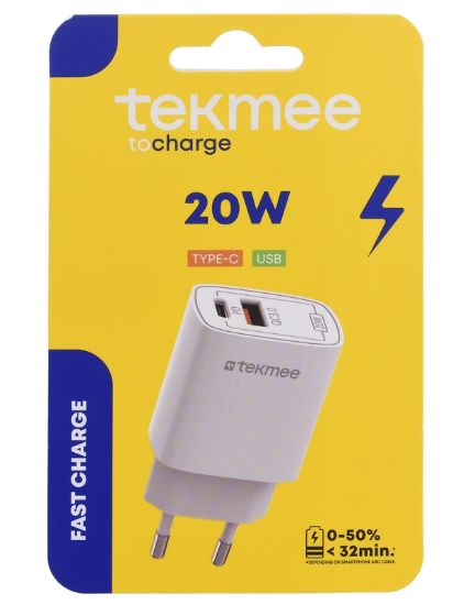 Immagine di PRESA ALIMENTAZIONE DA MURO USB+TYPE-C 2 20W 1pz BIANCO FAST CHARGE TEKMEE - 41430189