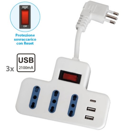 Picture of MULTIPRESA CIABATTA DA TAVOLO 3 Pr. Bipresa 3USB 2,1A NOVALINE