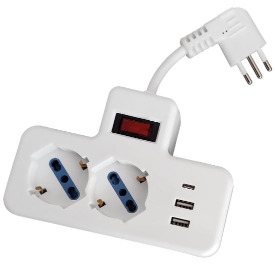 Picture of MULTIPRESA CIABATTA DA TAVOLO 2Pr.Schuko 3USB 2,1A NOVALINE