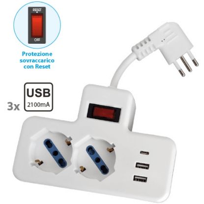 Immagine di MULTIPRESA CIABATTA DA TAVOLO 2Pr.Schuko 3USB 2,1A NOVALINE